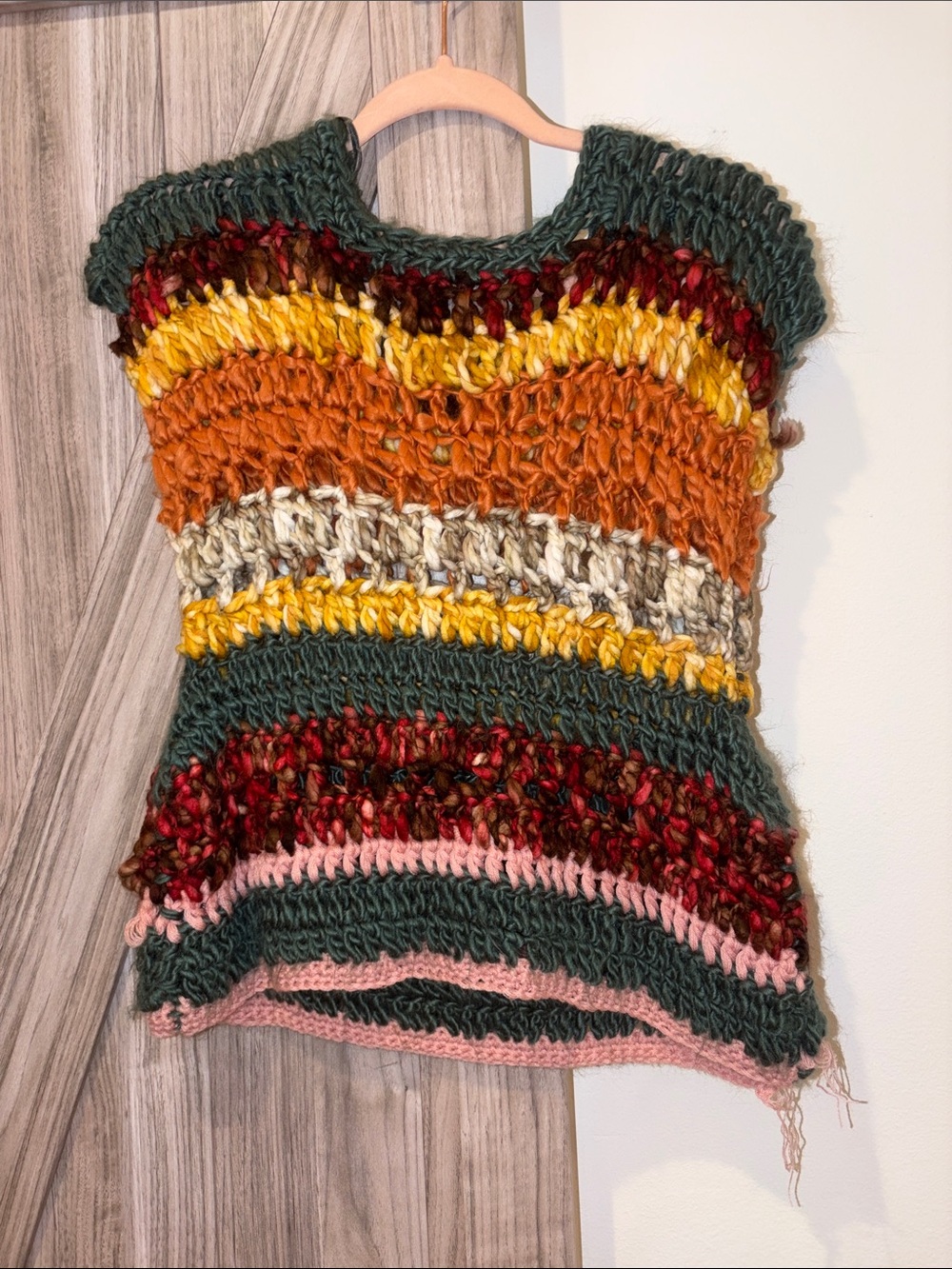 Zara Multicolor Chunky Knit Stripe Tank Top - Green, Orange, Yellow, Pink, Red
